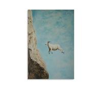 HQYXMSLL Animal Oil Painting of A Goat Hang-gliding from A Mountain Ledge, Minimalist Soft Clay-colored Sky. Decorative Modern Mural - Wall Art Hanging Poster 16x24inch(40x60cm)