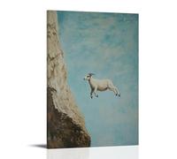 HQYXMSLL Animal Oil Painting of A Goat Hang-gliding from A Mountain Ledge, Minimalist Soft Clay-colored Sky. Decorative Modern Mural - Wall Art Hanging Poster 20x30inch(50x75cm)