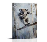 HQYXMSLL Animal Oil Painting of A Koala Doing Slow-motion Ski Jump, Trees Blurred Below. Decorative Modern Mural - Wall Art Hanging Poster 08x12inch(20x30cm)