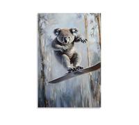 HQYXMSLL Animal Oil Painting of A Koala Doing Slow-motion Ski Jump, Trees Blurred Below. Decorative Modern Mural - Wall Art Hanging Poster 12x18inch(30x45cm)