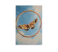 HQYXMSLL Animal Oil Painting of A Moth Flying through Hoops in Sky Circuit Under Flat Pastel Blue Decorative Modern Mural - Wall Art Hanging Poster 12x18inch(30x45cm)