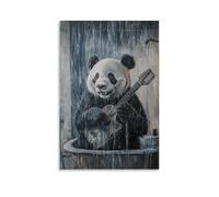 HQYXMSLL Animal Oil Painting of A Panda Playing Air Guitar on A Hairbrush in A Steamy Bathroom Concert. Decorative Modern Mural - Wall Art Hanging Poster 12x18inch(30x45cm)