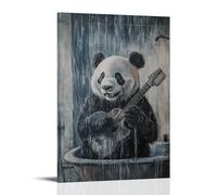 HQYXMSLL Animal Oil Painting of A Panda Playing Air Guitar on A Hairbrush in A Steamy Bathroom Concert. Decorative Modern Mural - Wall Art Hanging Poster 12x18inch(30x45cm)