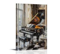 HQYXMSLL Musical Instruments Oil Painting- A Grand Piano in An Elegant Hall, Capturing Reflections on Its Polished Surface Decorative Modern Mural - Wall Art Hanging Poster 08x12inch(20x30cm)