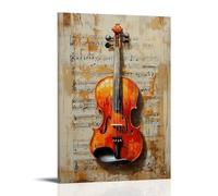HQYXMSLL Musical Instruments Oil Painting- A Vibrant Violin Resting on Aged Sheet Music with Golden Highlights Decorative Modern Mural - Wall Art Hanging Poster 20x30inch(50x75cm)