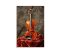 HQYXMSLL Musical Instruments Oil Painting- Elegant Violin on Velvet - A Study in Light And Texture Decorative Modern Mural - Wall Art Hanging Poster 08x12inch(20x30cm)