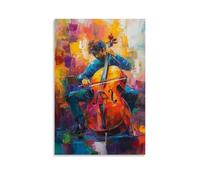 HQYXMSLL Musical Instruments Oil Painting - Impressionist Cello Player in Motion, Blurred Background with Vibrant Color Palette Decorative Modern Mural - Wall Art Hanging Poster 16x24inch(40x60cm)