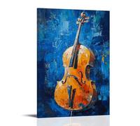 HQYXMSLL Musical Instruments Oil Painting - Serenade in Brushstrokes- Cello Solo Against A Deep Blue Backdrop Decorative Modern Mural - Wall Art Hanging Poster 16x24inch(40x60cm)