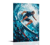 HQYXMSLL Surf Poster - Liquid Rebellion (Surfer Merging with Wave in Cubist Blue Fragments) Decorative Modern Mural - Wall Art Hanging Poster 16x24inch(40x60cm)
