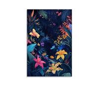 HQYXMSLL Tropical Poster- Jungle Dreams - Where Flowers Glow at Night Decorative Modern Mural - Wall Art Hanging Poster 08x12inch(20x30cm)