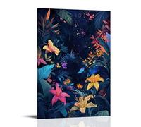 HQYXMSLL Tropical Poster- Jungle Dreams - Where Flowers Glow at Night Decorative Modern Mural - Wall Art Hanging Poster 24x36inch(60x90cm)