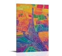 HQYXMSLL Vibrant Colorful Line Art Map Poster of Paris with Iconic Landmarks Decorative Modern Mural - Wall Art Hanging Poster 24x36inch(60x90cm)
