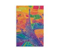 HQYXMSLL Vibrant Colorful Line Art Map Poster of Paris with Iconic Landmarks Decorative Modern Mural - Wall Art Hanging Poster 20x30inch(50x75cm)