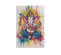 HQYXMSLL Vibrant Watercolor Ganesha Painting for Peaceful And Spiritual Rooms Decorative Modern Mural - Wall Art Hanging Poster 24x36inch(60x90cm)