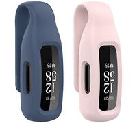HQzon Clip Case Compatible with Fitbit Inspire 2 Fitness Tracker, Soft Silicone Replacement Accessory for Inspire 2,Pink+Blue Grey
