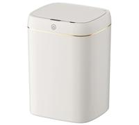 HR 12L Waterproof Motion Sensor Trash Cans Dust Bins with Auto Lids, Automatic Garbage Bins for Bedroom Kitchen Bathroom Living Room Office, White with Grey coloured Trim