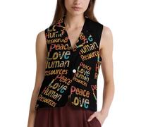 HR Peace Love Human Resources Casual Women's Vests Suit Waistcoat Button Down Sleeveless Blazer Jacket 2XL