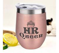 HR Queen Wine Tumbler - Stainless Steel Insulated Cup for Wine, Coffee - Stemless Wine Glasses - Funny Travel Mug with Lid - 12 OZ