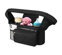 Hranio Universal Stroller Organizer with 2 Insulated Cup Holders, Stroller Accessories, for Carrying Diaper, iPhone, Toys & Snacks,Fits Most Strollers, Machine Washable（Black）