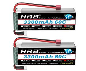 HRB 2Packs 6S 3300mAh 22.2V 60C LiPo Battery Pack with T Plug for RC Car Boat Truck Heli Airplane (Dean T)