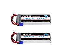 HRB 2packs RC Lipo Battery 7.4V 2600MAH 30C 2S Battery Pack Replacement with EC2 Plug For RC Racing Drone Hubsan H501S 4-xis Boat Car Truck Model