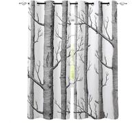 HRBK Blackout Curtains White Trees Extra Long 2 Panels 66W x 90L Inch Eyelet Curtains for Bedroom, Living Room