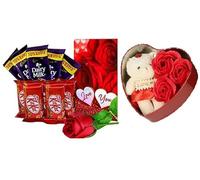 HRBS Gift Hamper For Rakhi Diwali Anniversary Birthday Christmas Valentine Her/Him Milk 1 Count (Package include-5x10 Dairy milk & 5 KitKat /1 Red Rose & Card/Heart Shape Gift box With Little Teddy)