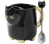 HRCOYES Black Cute Cat Mug with Tea Bag Holder， Coffee Mug or Tea Mug for Cat Lovers, Funny Novelty 3D Cups Gifts for Women, Friend .17oz