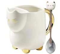 HRCOYES Cute Cat Mug with Tea Bag Holder， Coffee Mug or Tea Mug for Cat Lovers, Funny Novelty 3D Cups Gifts for Women, Friend .17oz (White)