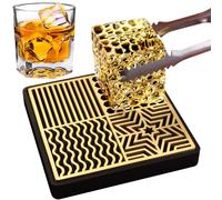 HRCOYES Ice Stamp Tray for Cocktails & Whiskey - Brass Ice Cube Imprinter - Modern Ice Molds Stamps - 4.6x4.6x0.7 inches - Rectangular - 1 Piece
