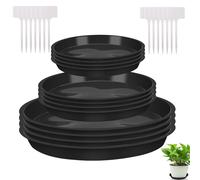 HREDZEO 12 Pcs Plant Pot Saucers with Label,Garden Plant Saucer Plant Pot Saucers Black Plant Saucer Waterproof Plant Tray Flower Pot Drip Tray for Indoor Outdoor Garden Plants(13cm/18cm/23cm,Black)
