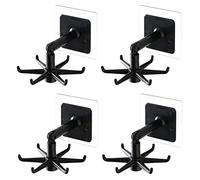 HREDZEO 4 Pcs 360° Rotating Folding Hook, Black ABS, Classic Style, Wall Mount, Kitchen, Bathroom, Bedroom, Office