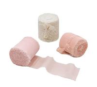 HREDZEO Chiffon Ribbon, 3 Rolls, Beige/Meat Pink/Pink, Wedding, 4 cm x 5 m, Modern, Unique Worn Edges, Handmade Tassel, Gift Wrapping, Wedding Invitations, Bridal Bouquets, DIY Crafts, Decoration