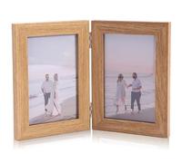 HREDZEO Double Photo Frame 4x6,Hinged Folding Picture Frame Stand Vertical on Desktop Double Picture Frame Holds 2 Standard Wooden Photo Frame for Wedding or Family Photos