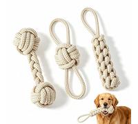 HREDZEO Natural Cotton Rope Dog Toys 3 Pack Indestructible Chew Set for Boredom Relief Small Medium Puppy Teething Dental Health