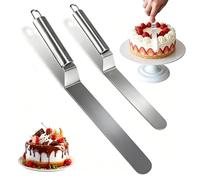 HREDZEO Stainless Steel Curved Icing Spatulas Set 2pc for Home Bakers | Curved Steel Blade for Side Smoothing. 6 & 8 Inch Set for All Cake Size. Rust-Resistant Metal Smooth Edges.