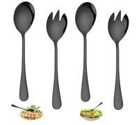 HREDZEO Stainless Steel Salad Servers Set of 4,Salad Spoon and Fork Set Salad Spoon Fork Serving Salad Cutlery for Home Picnic Party Restaurant Black