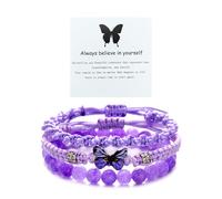 Hremhoo Always Believe in Yourself Butterfly Bracelet Adjustable Braided Rope Bracelet for Women 3Pcs Boho Stackable Butterfly Charm Bracelets Set Friendship Matching Bracelet, S, Alloy Steel, no