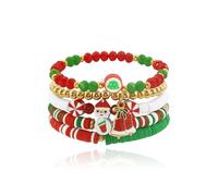 Hremhoo Christmas Bracelets for Women White Red Green Disc Clay Beaded Stretch Xmas Bracelets Christmas Heishi Bracelets Christmas Stackable Layering Friendship Bracelets for Women, S, Polymer Clay