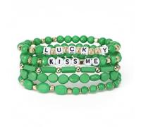 Hremhoo St Patricks Day Bracelets for Women Men Green Beads Shamrock Hat Pendant Letter Lucky Stackable Bracelets Charm Green Irish Bracelet St Patricks Day Gifts Jewelry for Women Men, M, Resin, no