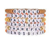 Hremhoo Thanksgiving Stackable Bracelet for Women Set Colorful Beads Rubber Ring Elastic Layering Letter Disc Maple Leaf Pendant Clay Stretch Fall Bracelets Fall Costume Bracelet Jewelry for Women