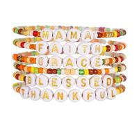 Hremhoo Thanksgiving Stackable Bracelet for Women Set Colorful Beads Rubber Ring Elastic Layering Letter Disc Maple Leaf Pendant Clay Stretch Fall Bracelets Fall Costume Bracelet Jewelry for Women