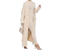 HRESSLBD Womens Thin Stylish Cable Knit Dual Extra Long Maxi Cardigan with 2-Pockets, Cardigan-cream White, XXL