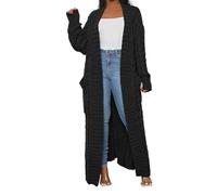 HRESSLBD Women's Thin Type Stylish Cable Knit Dual Extra Long Maxi Cardigan with 2-Pockets, Cardigan-black, Small