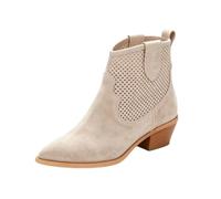 HRGKLMN Ankle Boots Women Suede-Effect Cut-Out Design Pull-On | Pointed toe,suede-effect upper,breathable cut-out panels,slant block heel,ankle boots for travel festival shopping casual