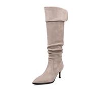 HRGKLMN Slouch Boots Suede Over The Knee Boots Pointed Toe Fold Over | Premium suede upper,refined pointed toe,7.5cm slim stiletto heel,relaxed slouchy shaft,for evening wear and smart casual