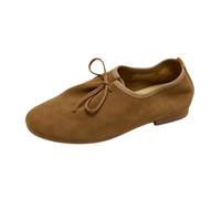 HRGKLMN Women's Flat Shoes Genuine Leather Slip On Loafers Shoes | Genuine suede leather upper,Adjustable front lace-up,Roomy round toe,Flexible lightweight sole,Multi season casual style