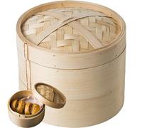 Hrippy 2-tier Bamboo Steamer 15cm Food Steamer Basket Home Small Dumpling Steamer for Dim Sum, Vegetable, Bun, Rice