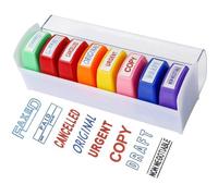 Hrippy 8pcs Office Stamp Self-inking Paper Work Text Stamps Message Account Stamp with Tray Stamper Faxed Cancelled Copy Draft Paid