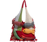 Hrippy Crochet Beach Shoulder Bag Summer Vacation Tote Handbags Shoulder Bag with Handmade Fish Charm for Women Girls